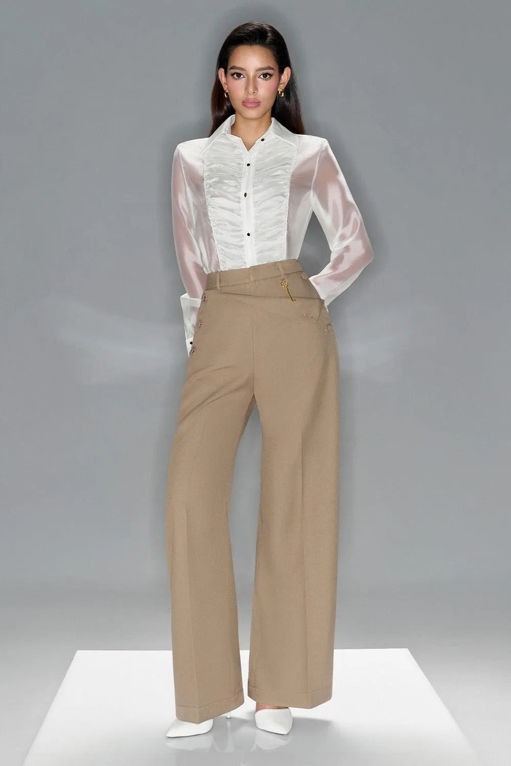 Hazel Straight Button Chino Floor Length Trousers