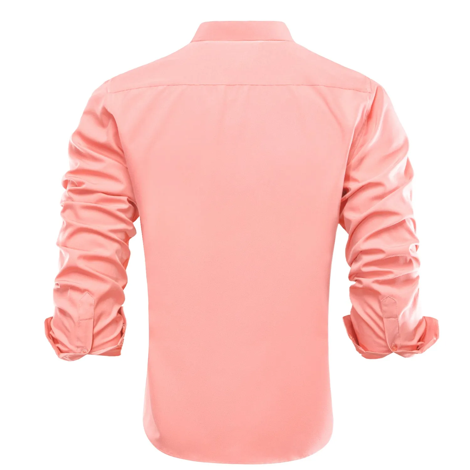 Hi-Tie Mens Wedding Top Coral Pink Solid Men's Long Sleeve Dress Shirt