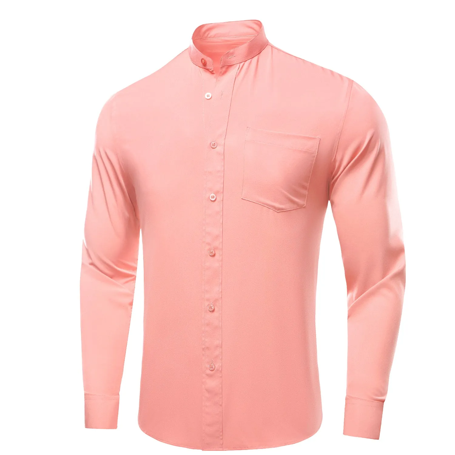 Hi-Tie Mens Wedding Top Coral Pink Solid Men's Long Sleeve Dress Shirt