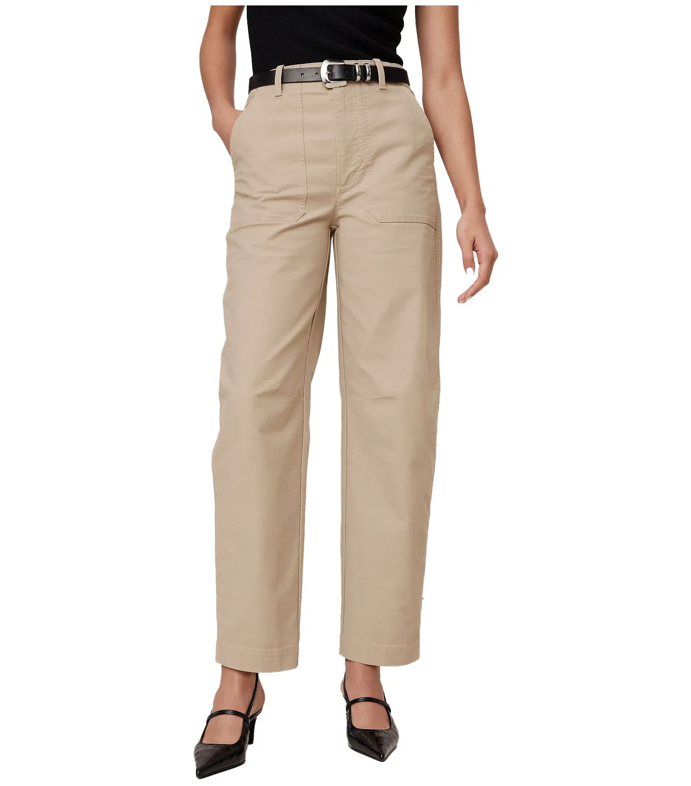 High-Rise Slim Barrel Utility Cropped Chino Beige