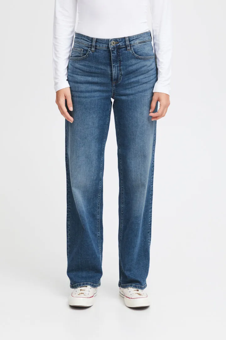 Ichi Twiggy Straight Long Jeans-Medium Blue-20119128