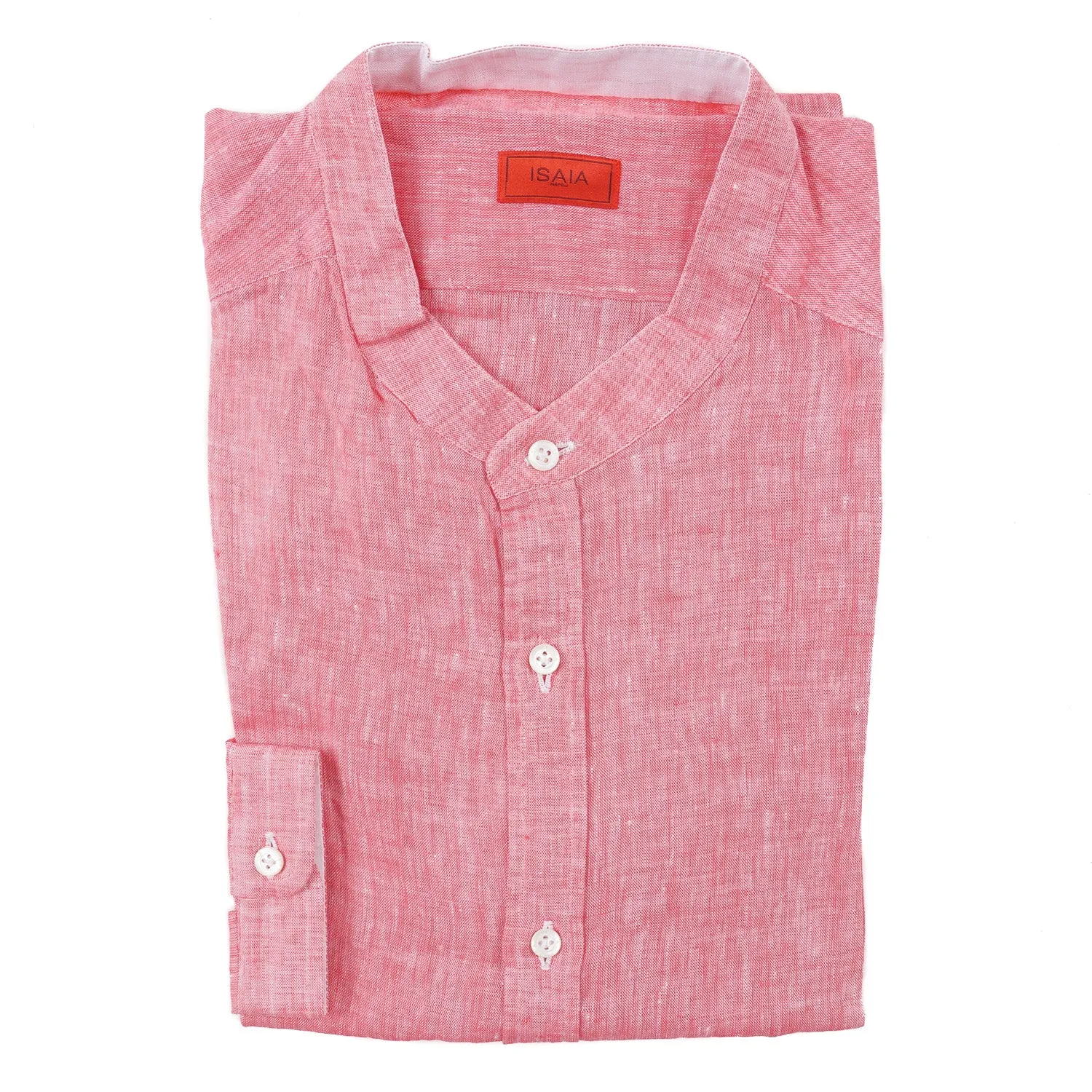 Isaia Woven Linen Shirt with Band Collar