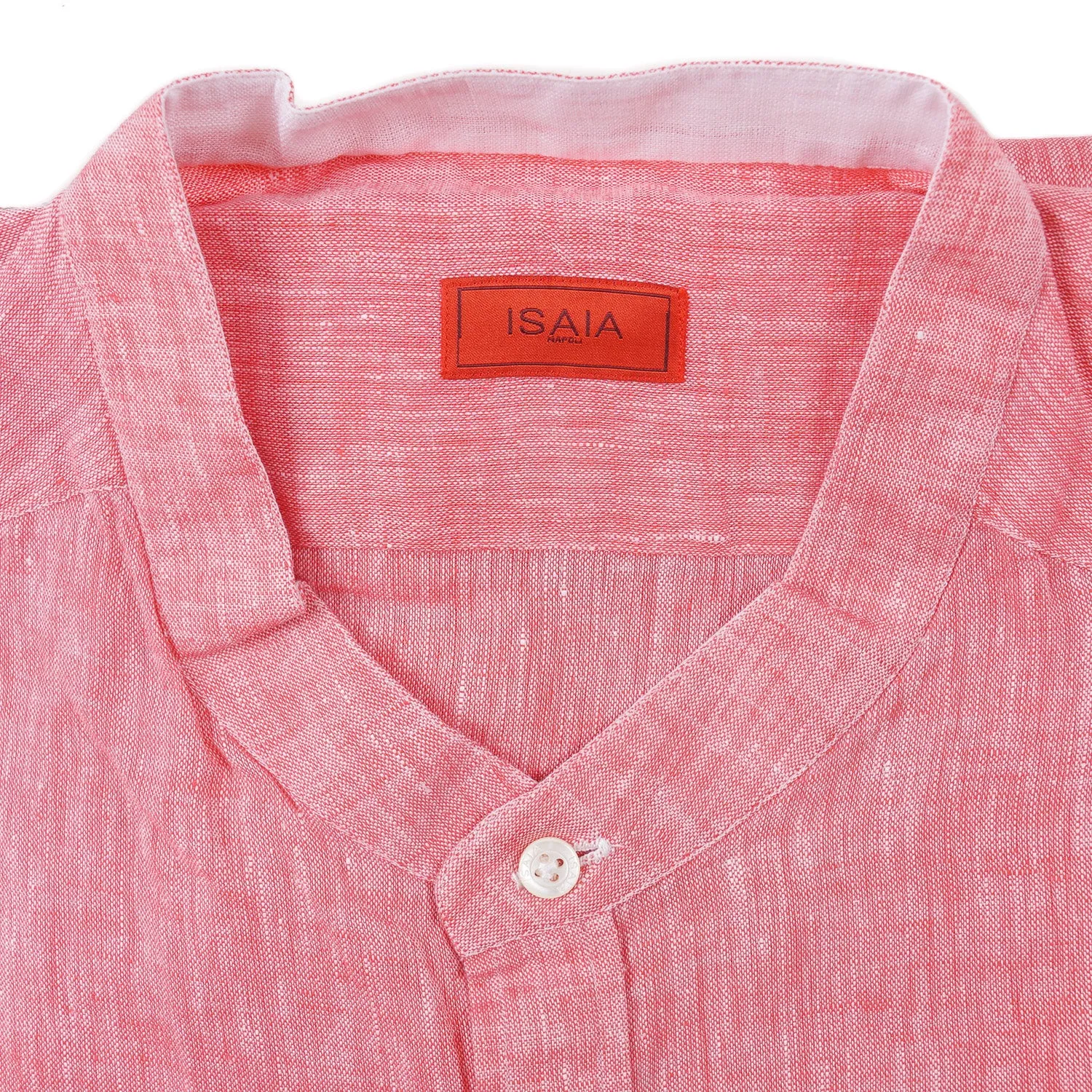 Isaia Woven Linen Shirt with Band Collar