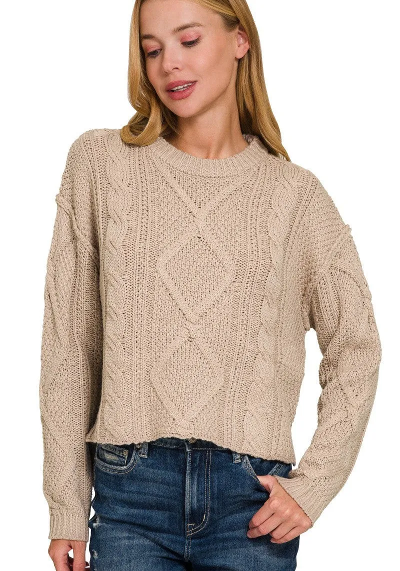 Junie Cropped Cable Knit Sweater- 4 Colors!