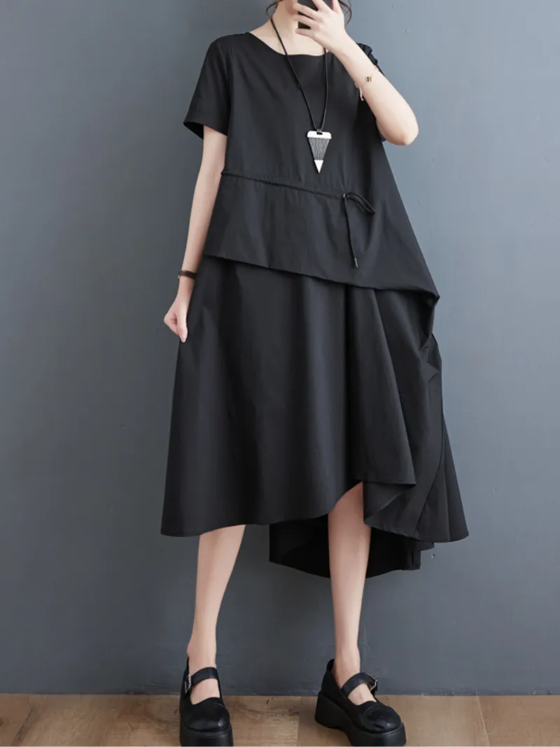 Just My Style Cotton Round Neck Loose A-line Dress