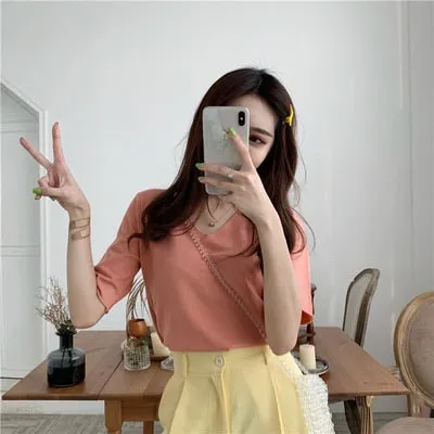 [Korean Style] Candy Color Solid Color T-shirt