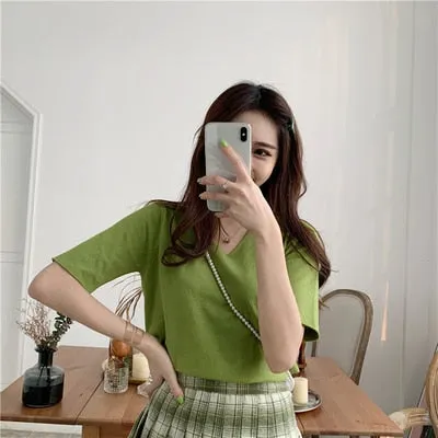 [Korean Style] Candy Color Solid Color T-shirt