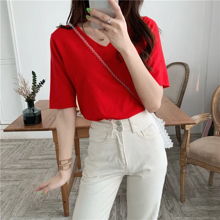 [Korean Style] Candy Color Solid Color T-shirt