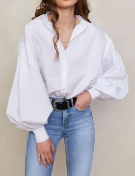 Ladies Solid Color Balloon Sleeves Shirt  CY0018