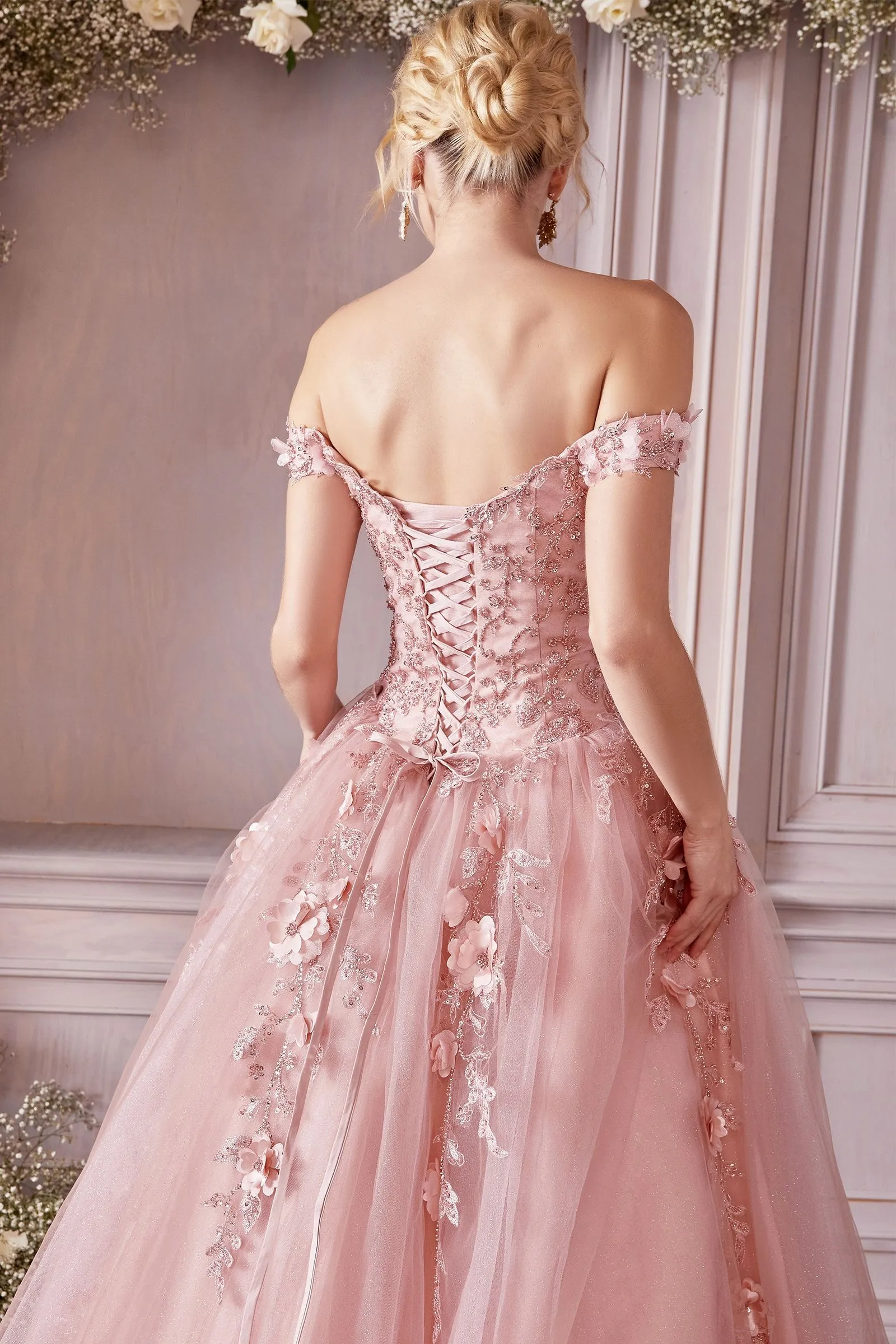 Ladivine - CD0185 - OFF THE SHOULDER LAYERED TULLE BALL GOWN