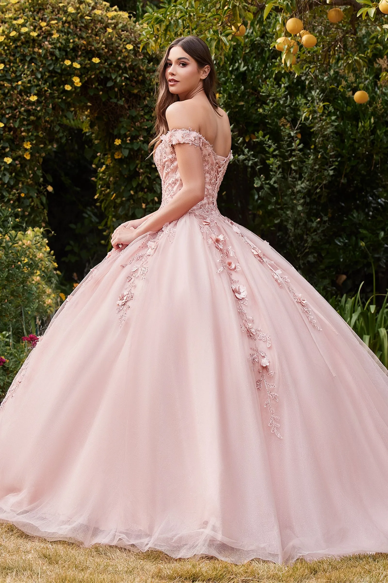 Ladivine - CD0185 - OFF THE SHOULDER LAYERED TULLE BALL GOWN