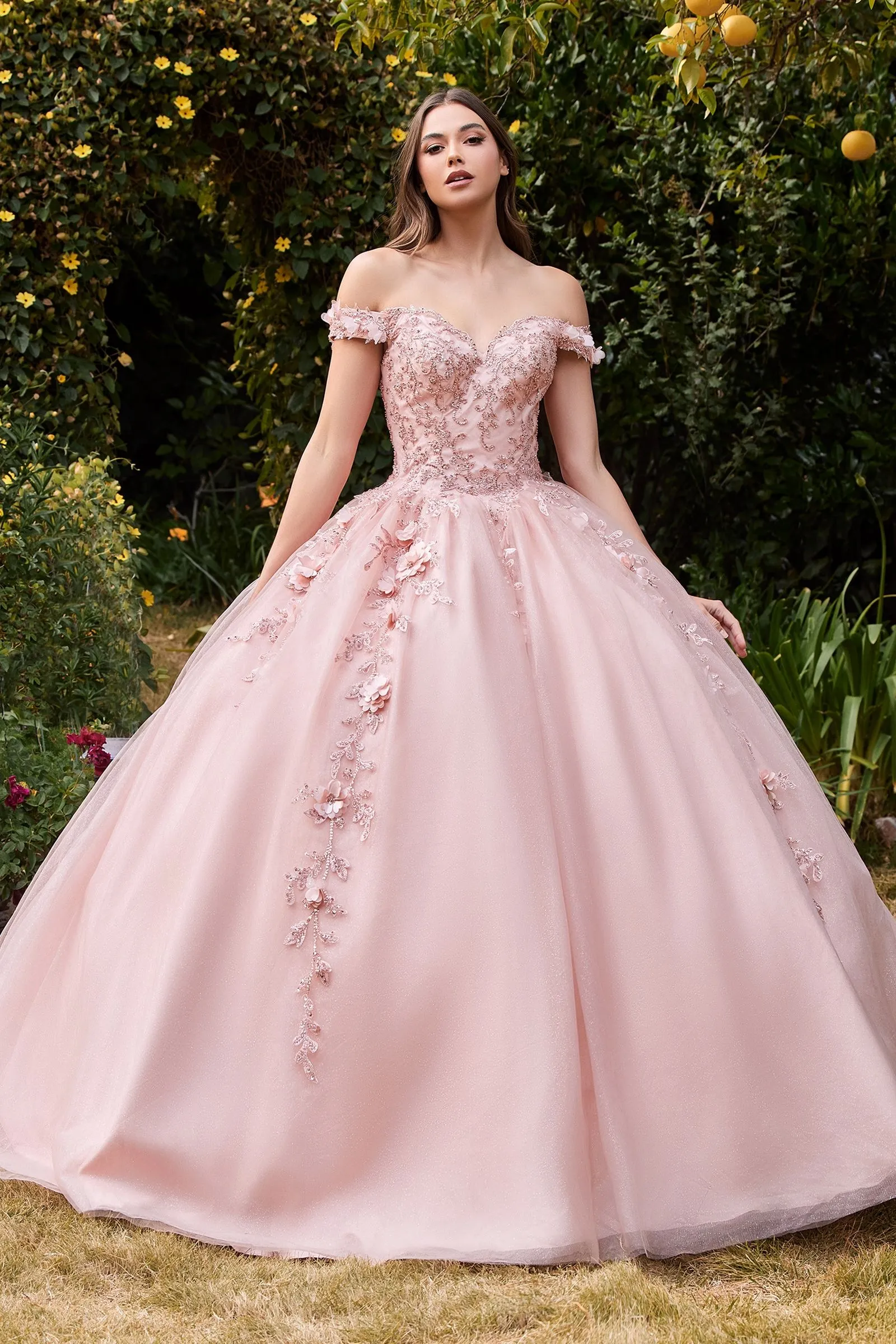 Ladivine - CD0185 - OFF THE SHOULDER LAYERED TULLE BALL GOWN