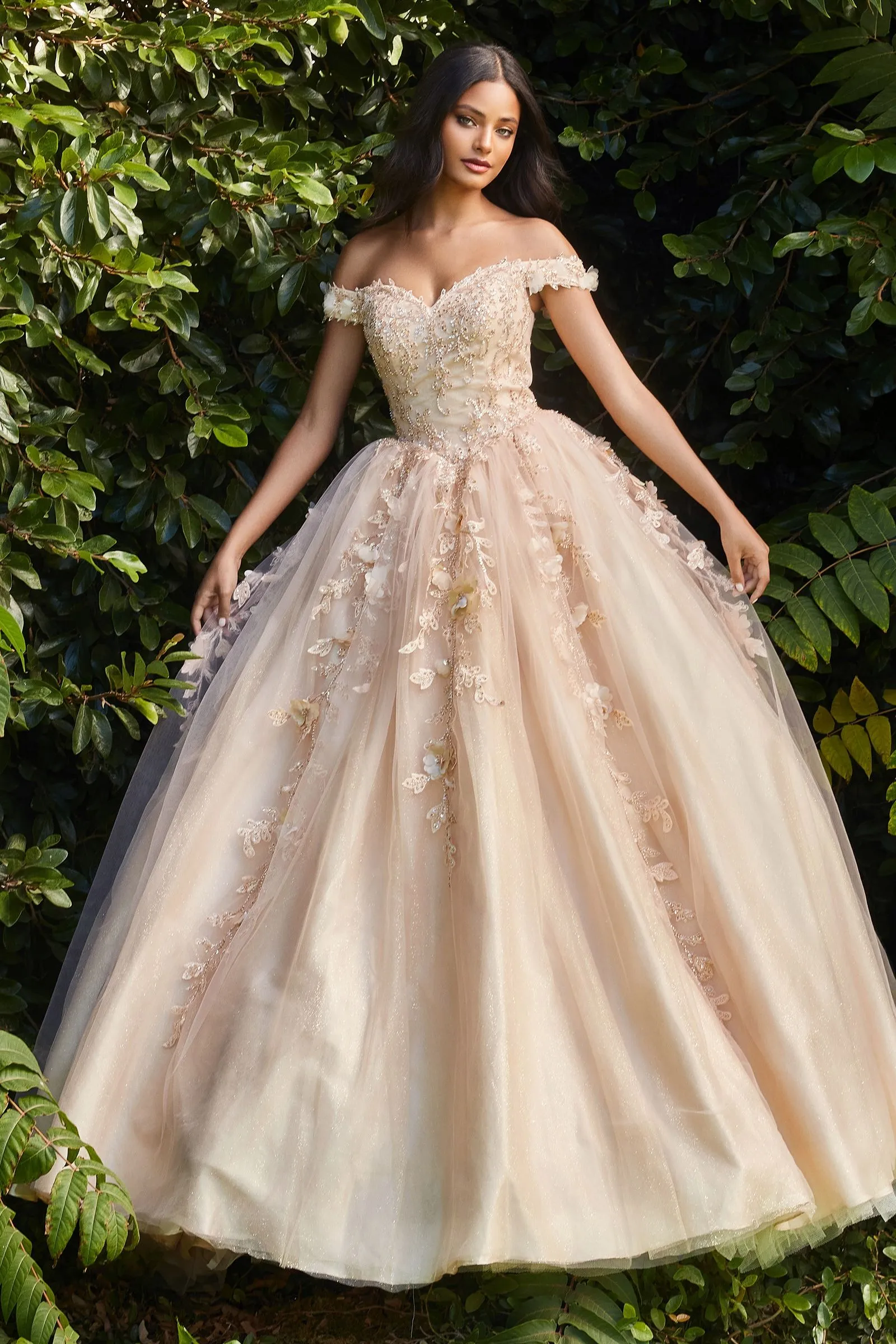 Ladivine - CD0185 - OFF THE SHOULDER LAYERED TULLE BALL GOWN