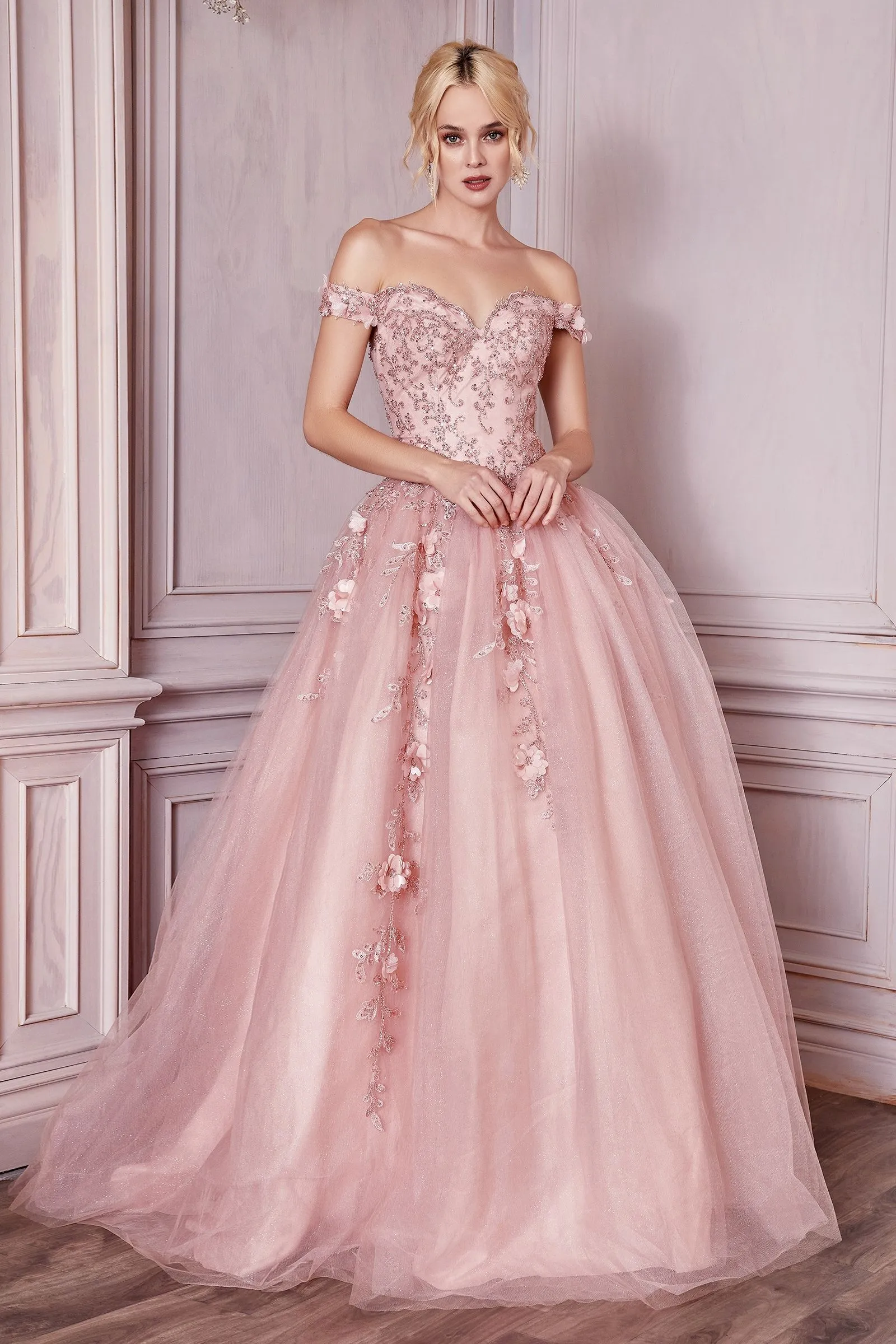 Ladivine - CD0185 - OFF THE SHOULDER LAYERED TULLE BALL GOWN