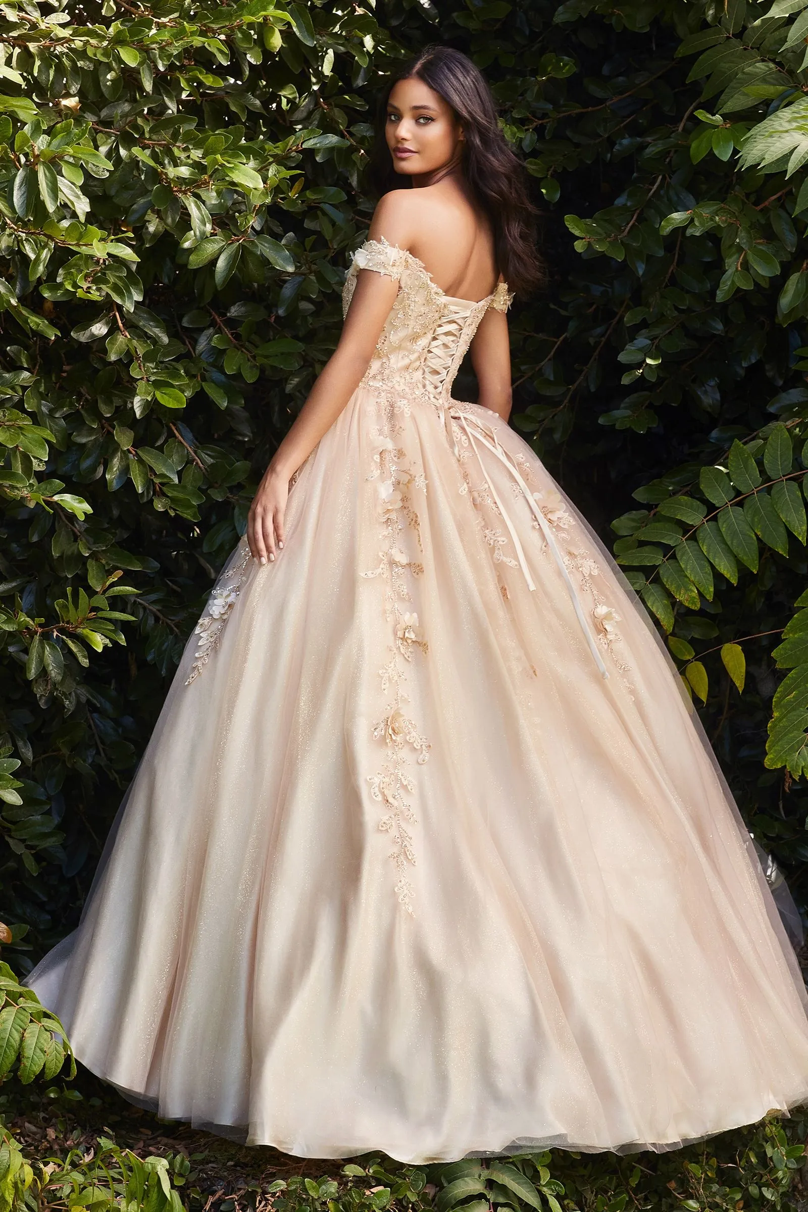 Ladivine - CD0185 - OFF THE SHOULDER LAYERED TULLE BALL GOWN