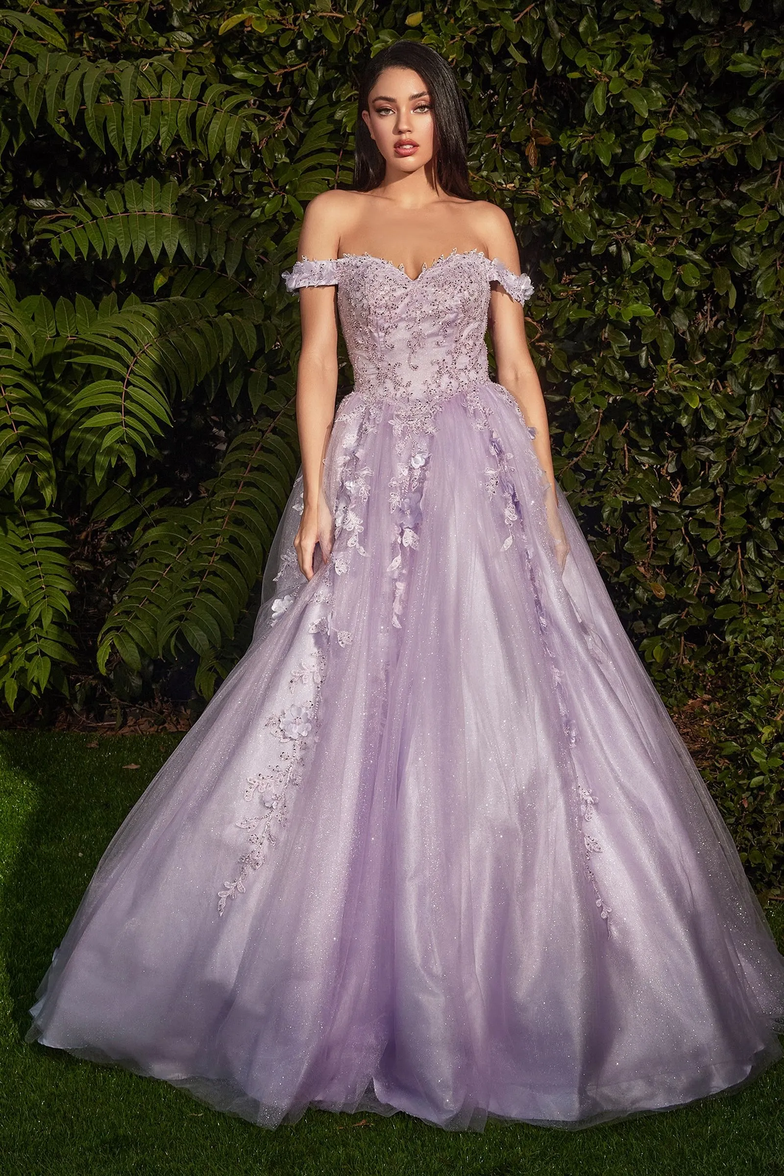 Ladivine - CD0185 - OFF THE SHOULDER LAYERED TULLE BALL GOWN