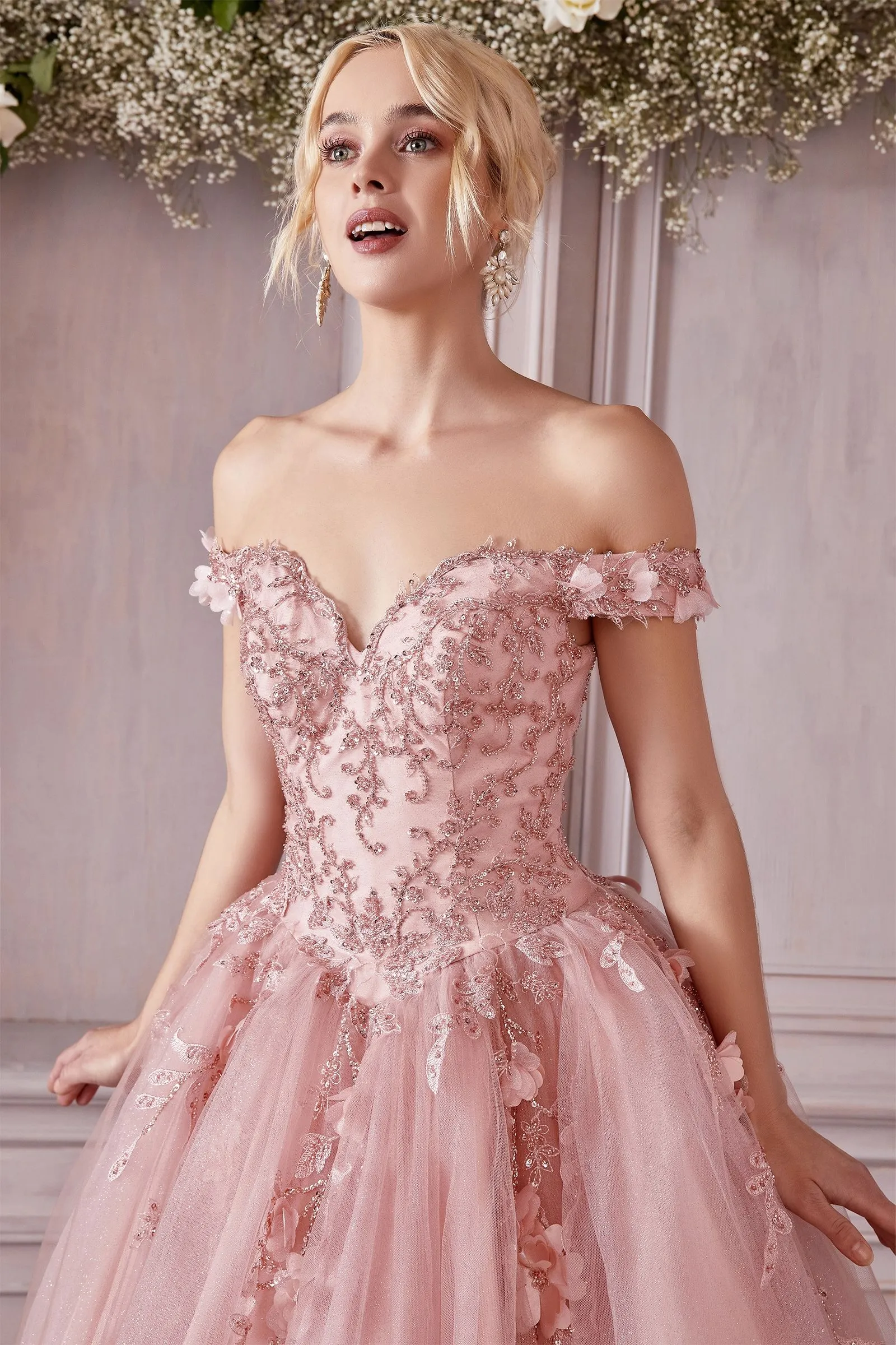 Ladivine - CD0185 - OFF THE SHOULDER LAYERED TULLE BALL GOWN