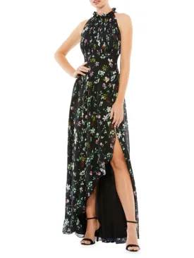 Leena Mac Duggal Floral Split Strap Dress in Black Multi