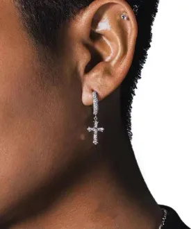 Loose Silk Sterling Silver Zircon Cross Hoop Earrings ML0697