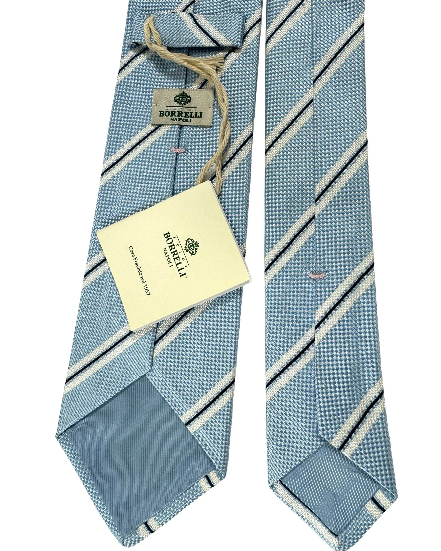 Luigi Borrelli Silk Tie Blue Silver Navy Stripes