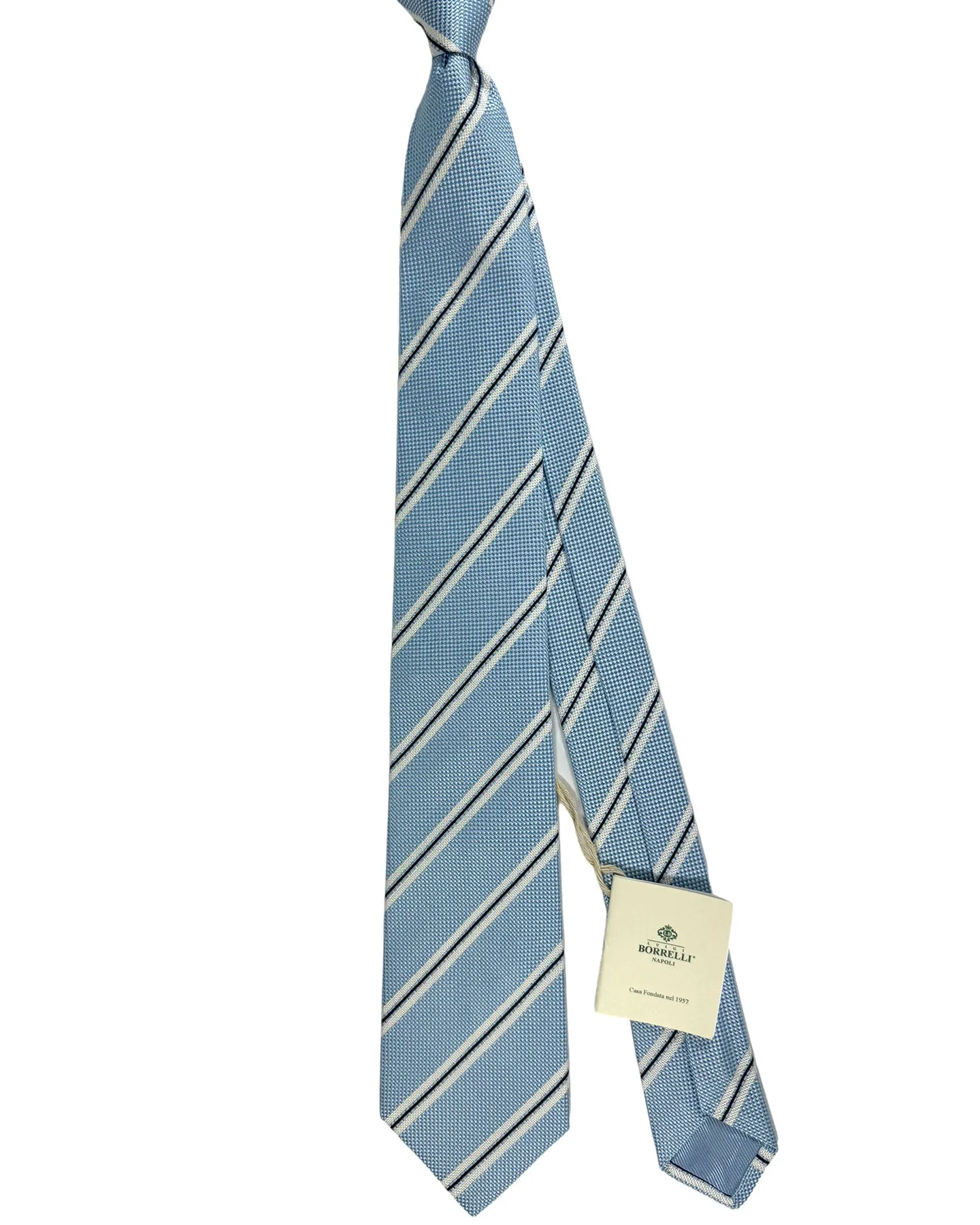 Luigi Borrelli Silk Tie Blue Silver Navy Stripes