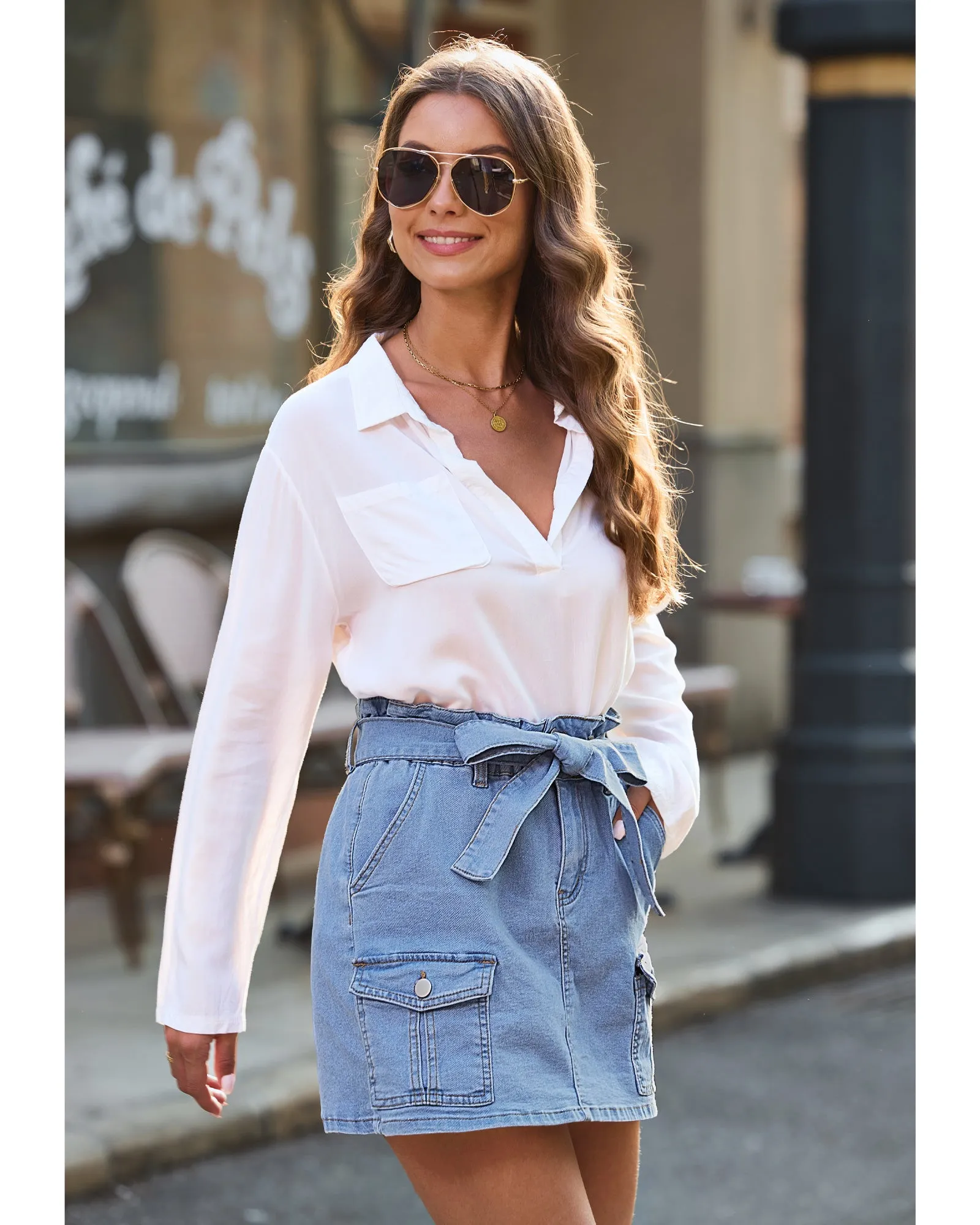 luvamia Denim Skorts Skirts for Women High Waisted Jean Shorts with Pockets Casual Cute Summer Belt Paperbag Waist Skort