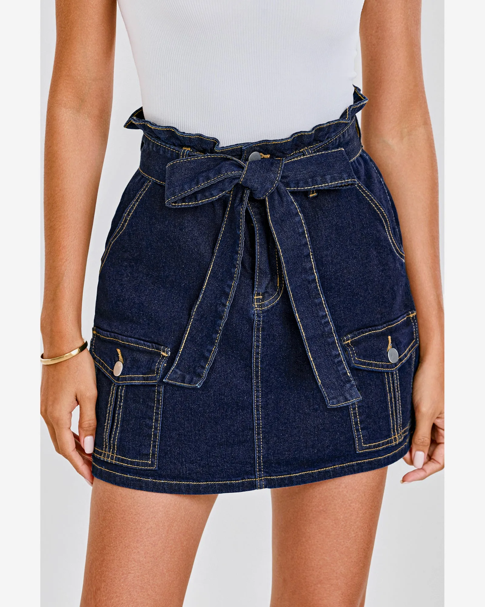 luvamia Denim Skorts Skirts for Women High Waisted Jean Shorts with Pockets Casual Cute Summer Belt Paperbag Waist Skort