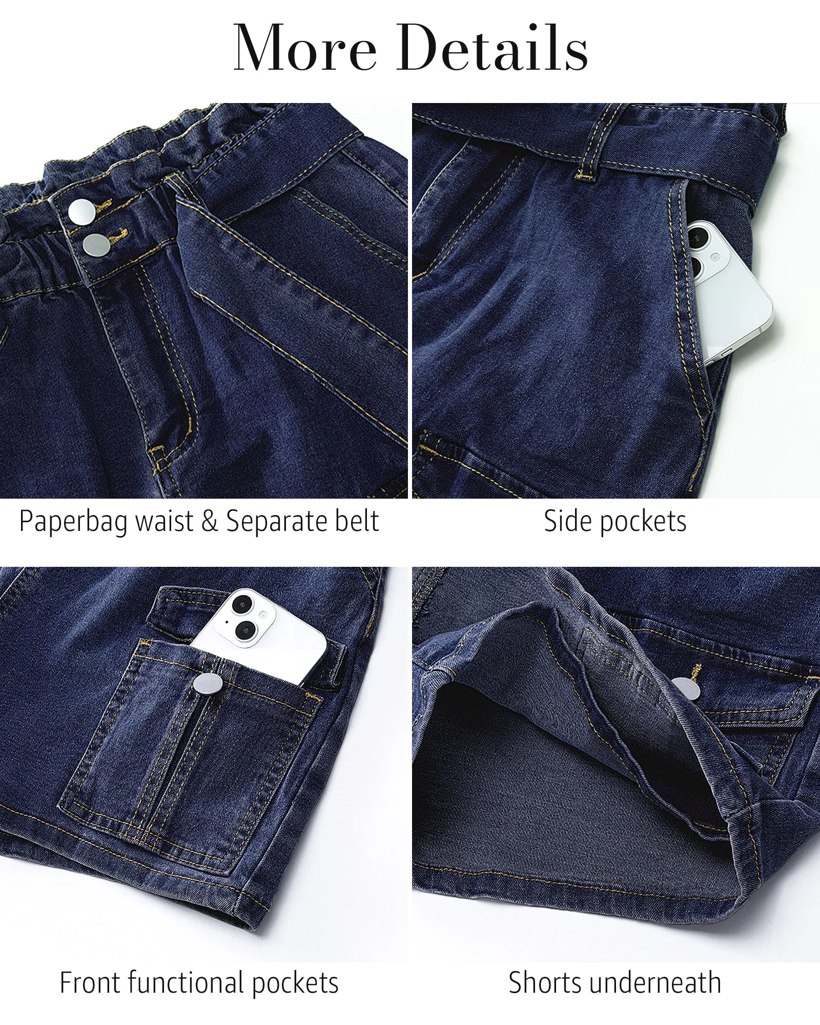 luvamia Denim Skorts Skirts for Women High Waisted Jean Shorts with Pockets Casual Cute Summer Belt Paperbag Waist Skort