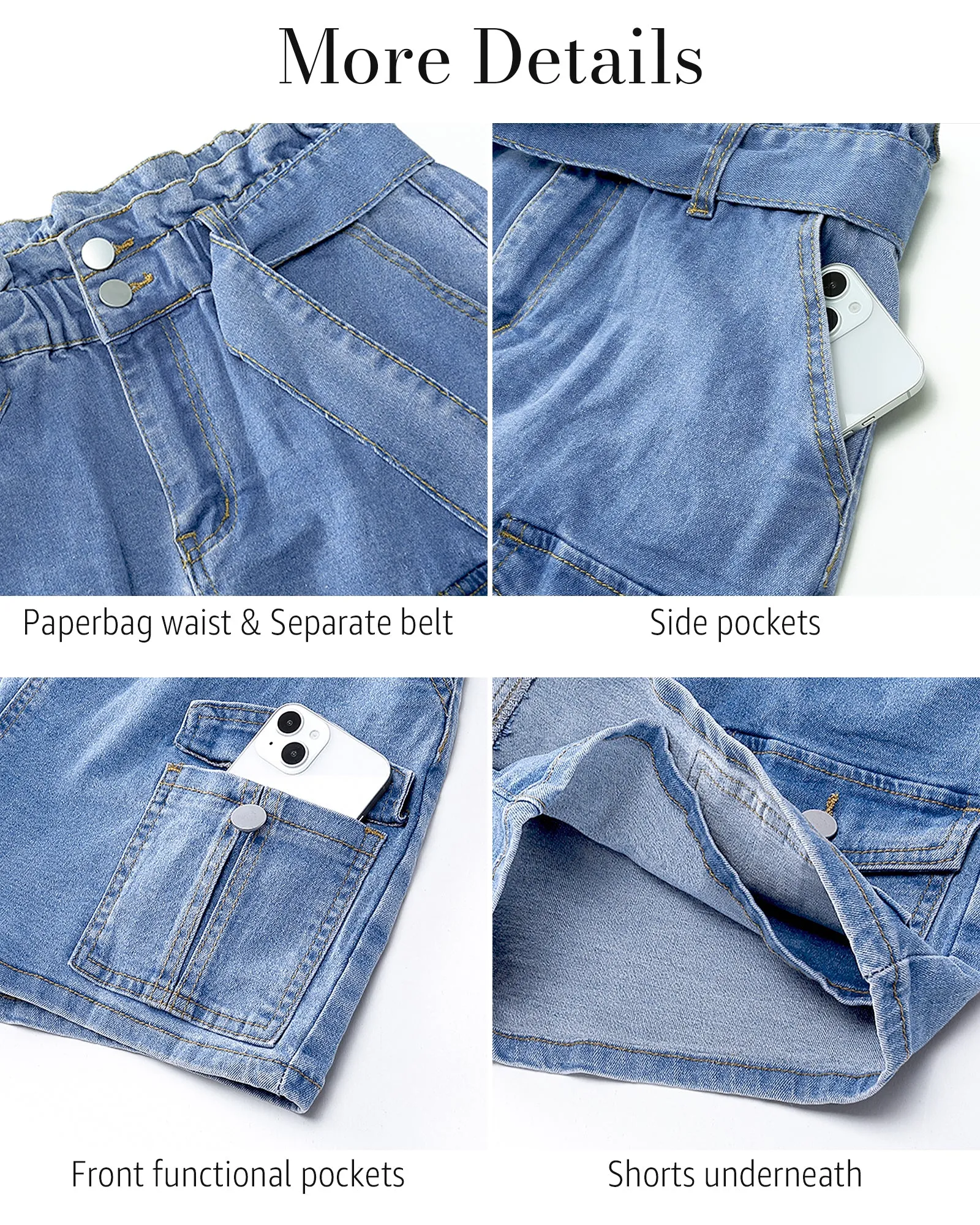 luvamia Denim Skorts Skirts for Women High Waisted Jean Shorts with Pockets Casual Cute Summer Belt Paperbag Waist Skort