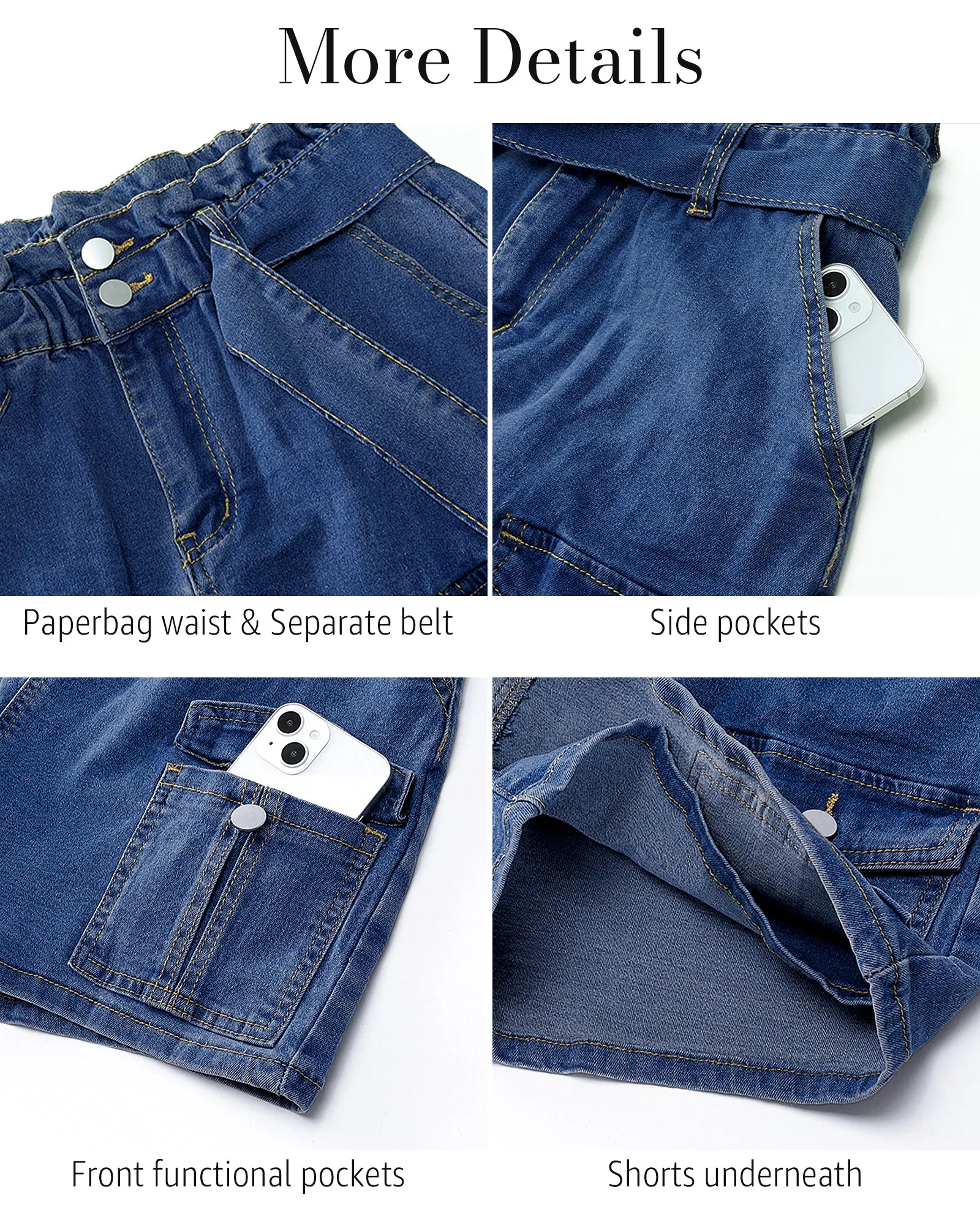 luvamia Denim Skorts Skirts for Women High Waisted Jean Shorts with Pockets Casual Cute Summer Belt Paperbag Waist Skort