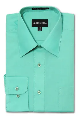 Men's Basic Solid Color Button Up Dress Shirt (Aqua)