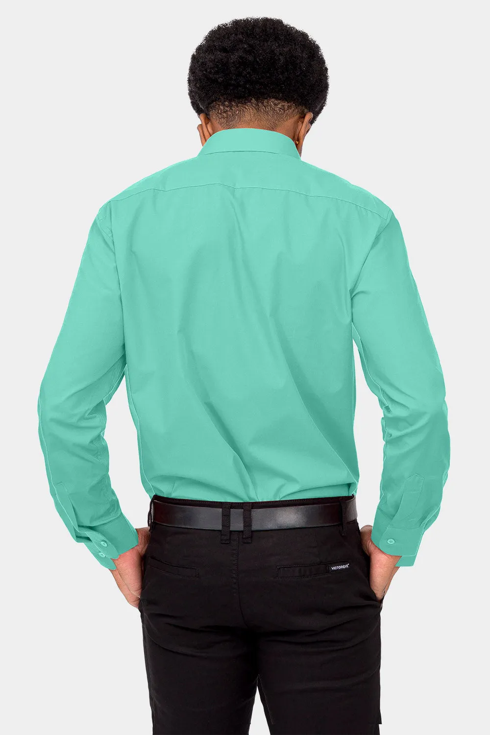 Men's Basic Solid Color Button Up Dress Shirt (Aqua)