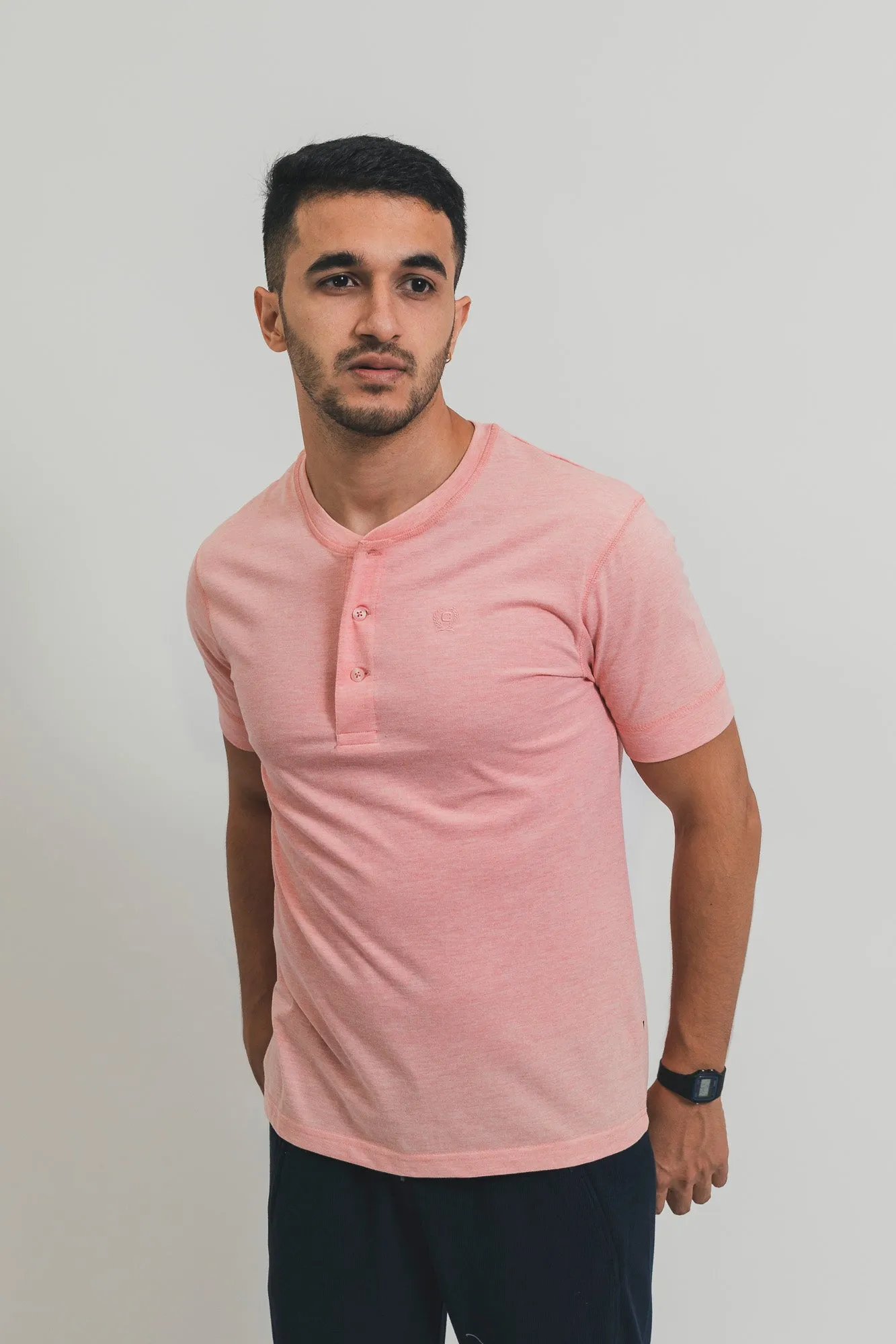 Men's Henley T-shirt - PINK HEATHER