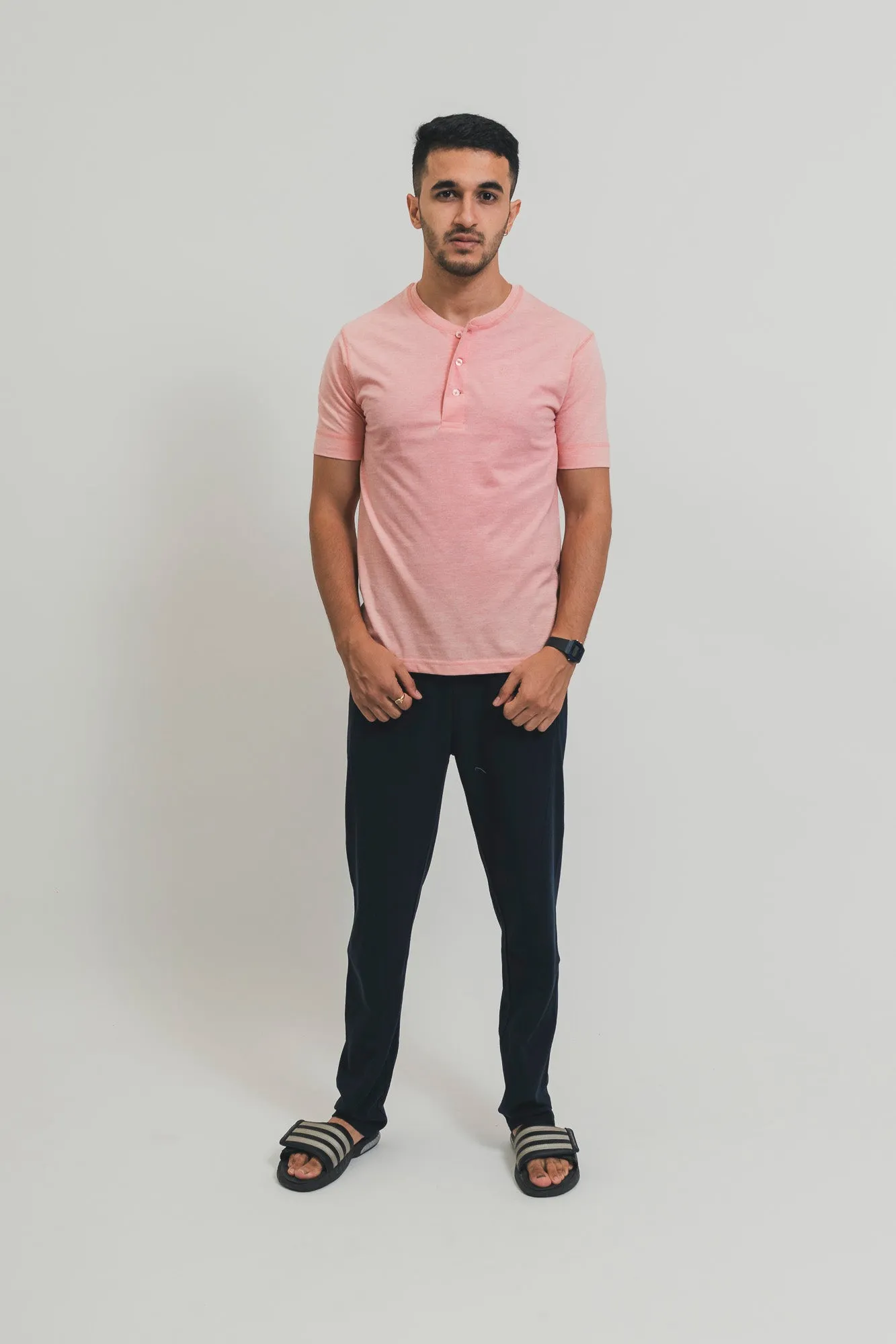 Men's Henley T-shirt - PINK HEATHER