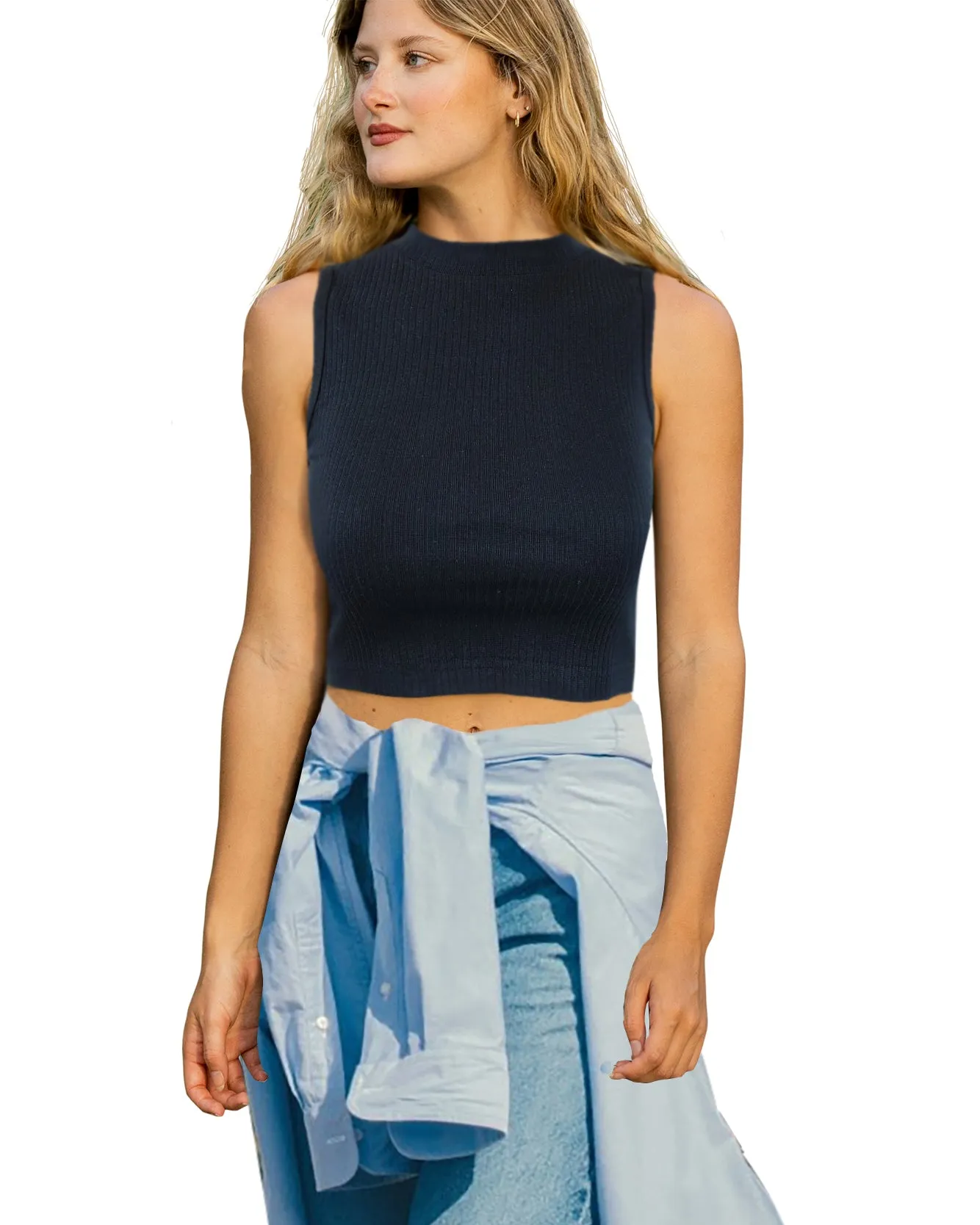 Mock Neck Crop Top | Cotton Blend Assorted Colors| Women