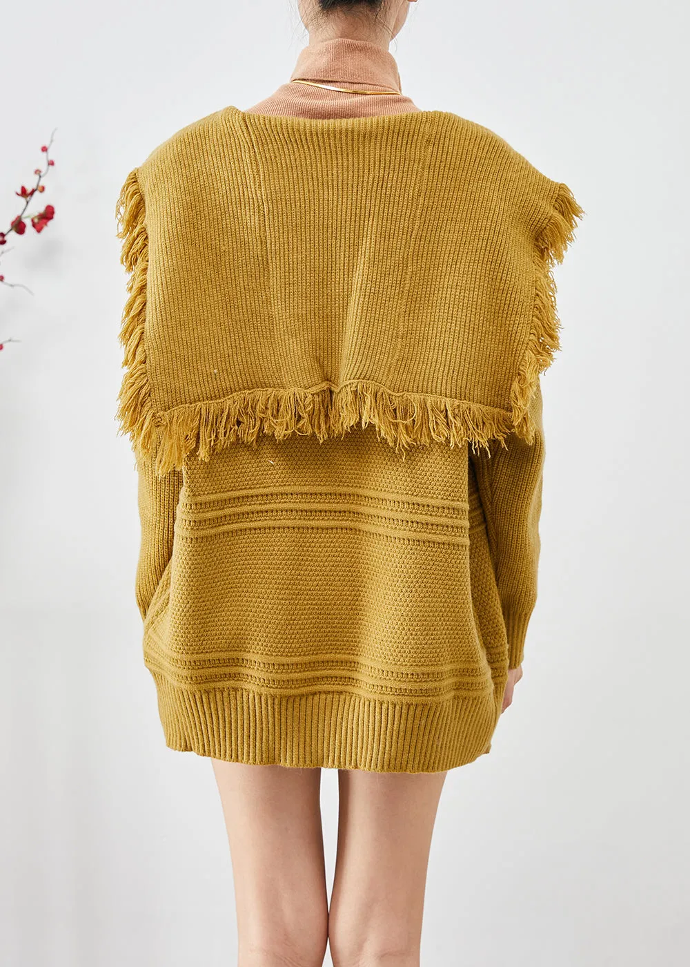 Modern Yellow Sailor Collar Tasseled Knit Cardigan Fall LY9267