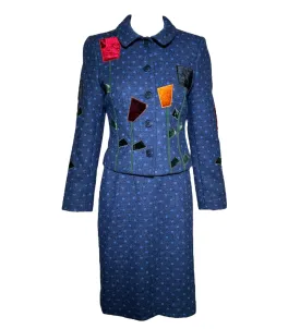 Moschino Y2K Cheap and Chic Wool Velvet Flowers Suit Ensemble