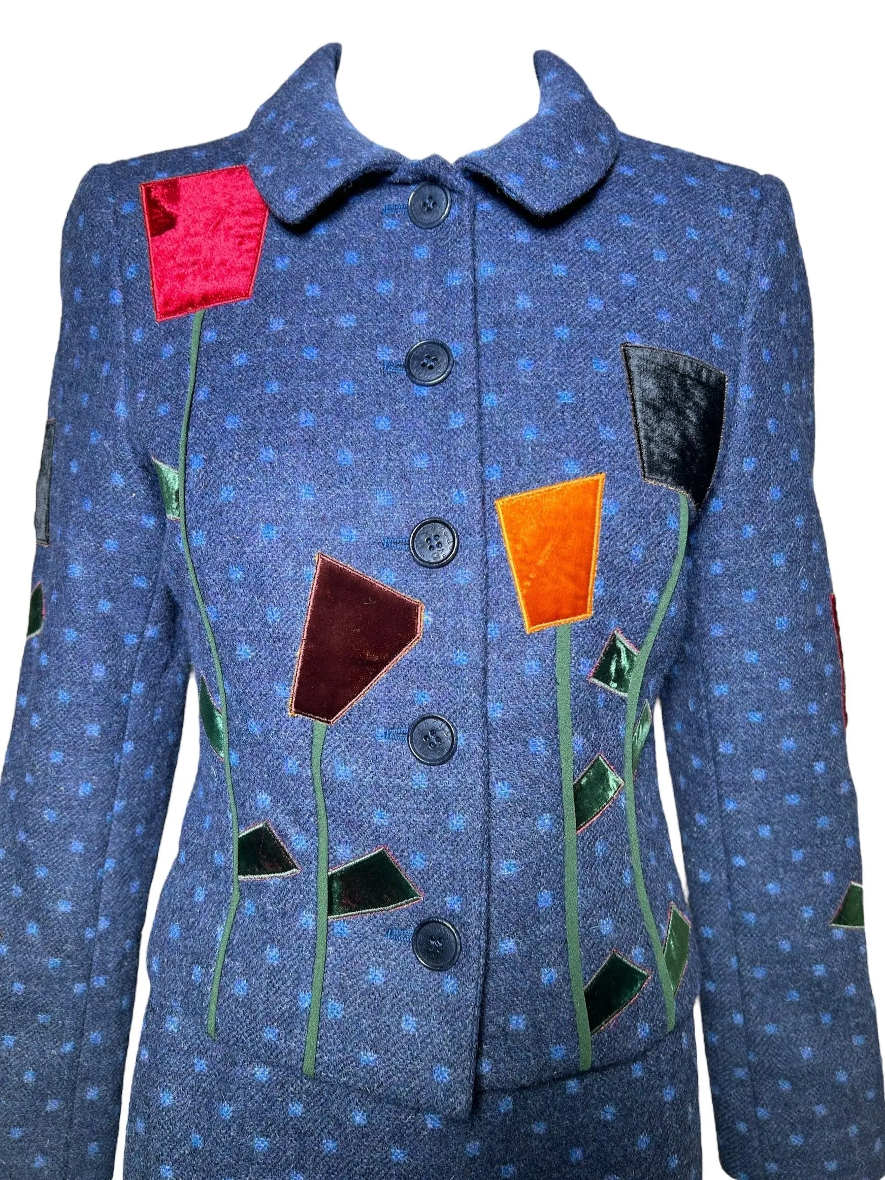 Moschino Y2K Cheap and Chic Wool Velvet Flowers Suit Ensemble