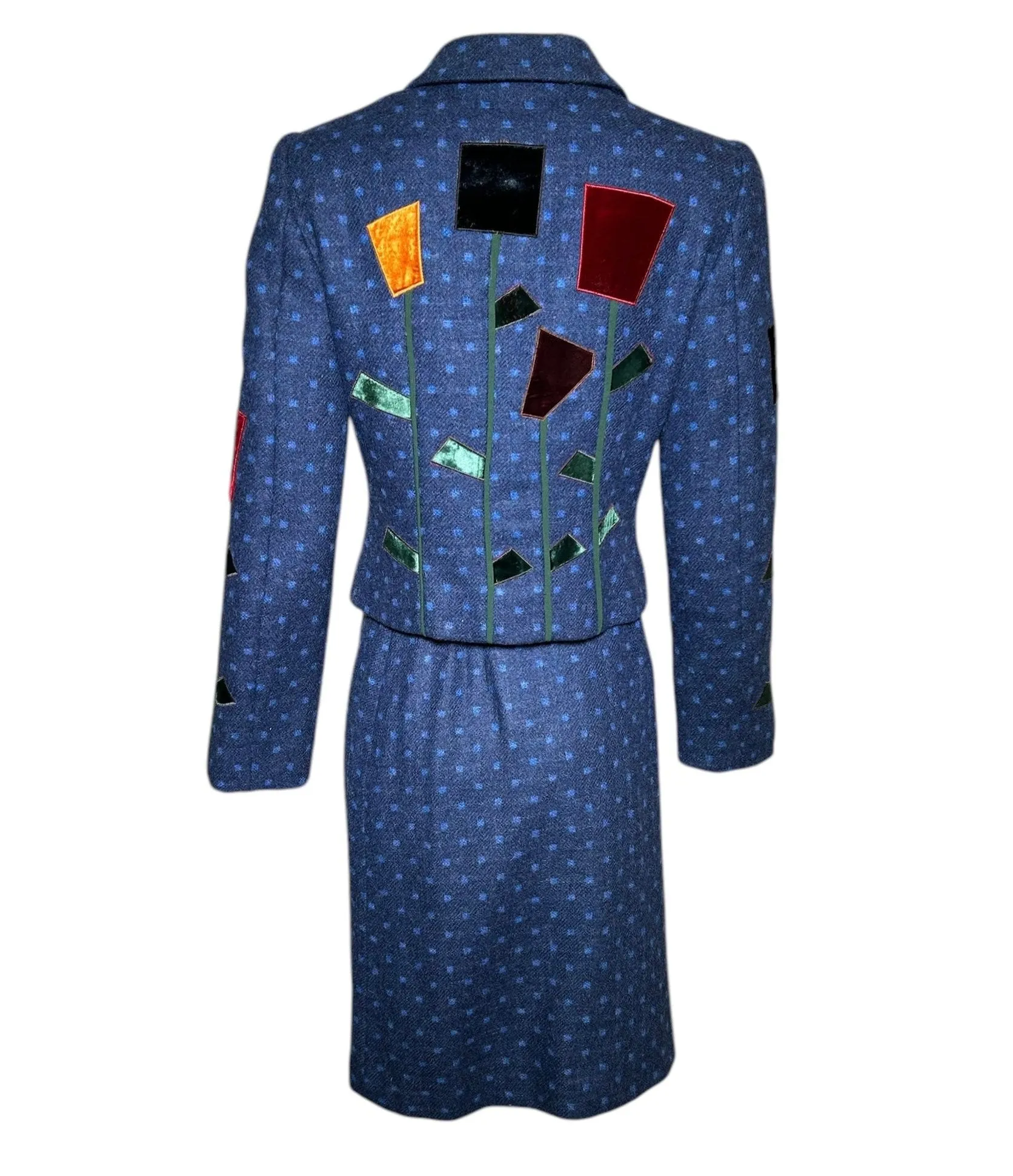 Moschino Y2K Cheap and Chic Wool Velvet Flowers Suit Ensemble