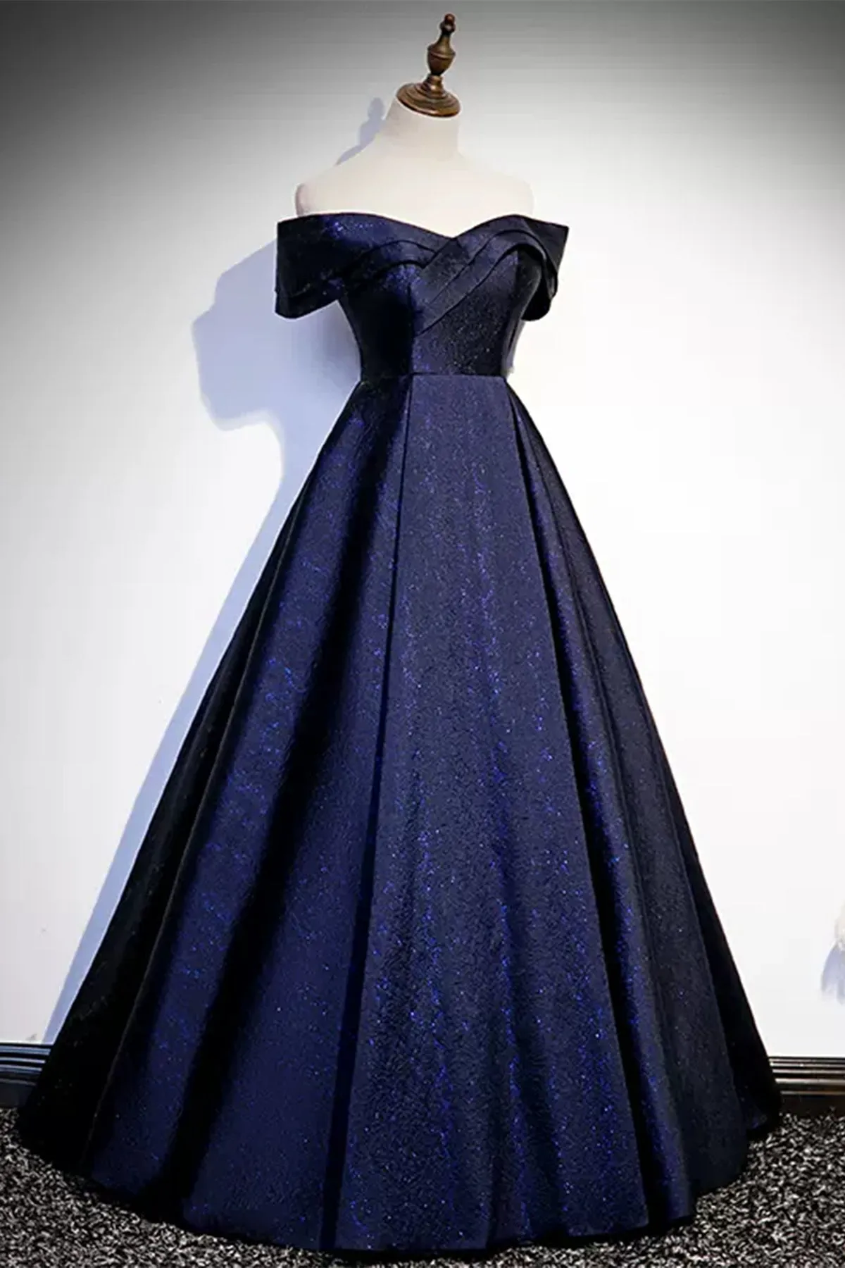 Navy Blue Beauty Off the Shoulder Prom Dresses Long, Off Shoulder Blue Formal Dresses, Blue Evening Dresses WT1223