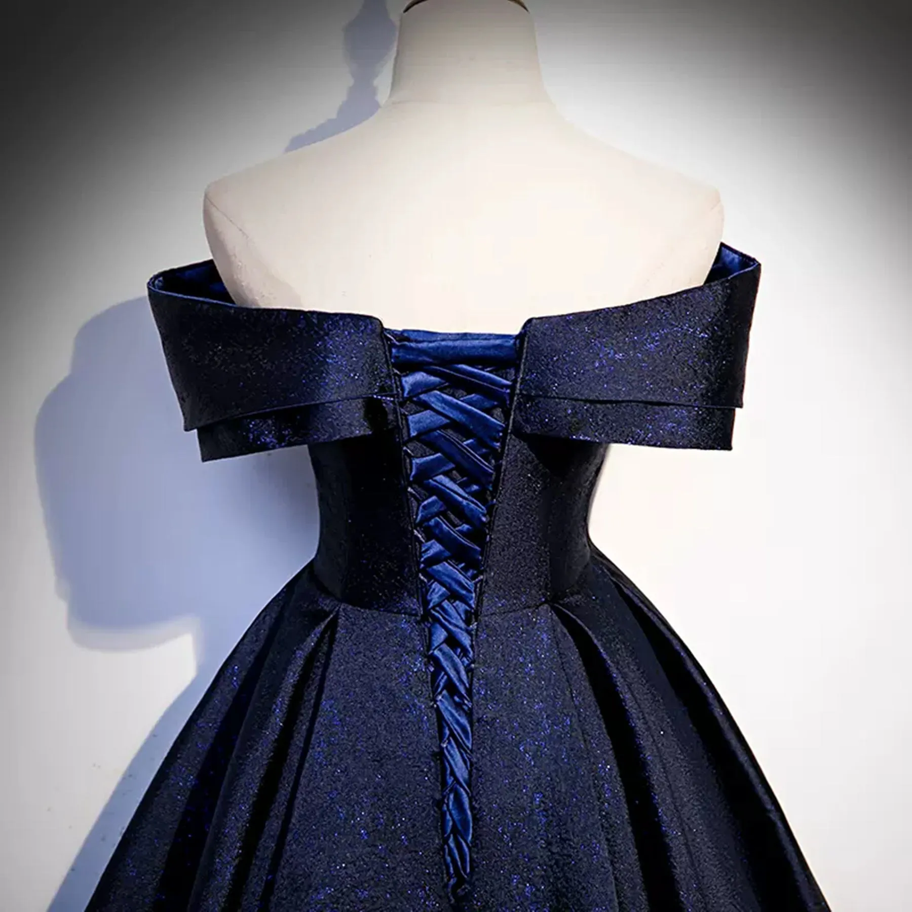 Navy Blue Beauty Off the Shoulder Prom Dresses Long, Off Shoulder Blue Formal Dresses, Blue Evening Dresses WT1223