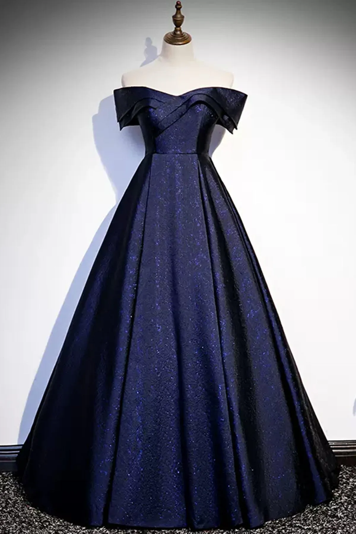 Navy Blue Beauty Off the Shoulder Prom Dresses Long, Off Shoulder Blue Formal Dresses, Blue Evening Dresses WT1223