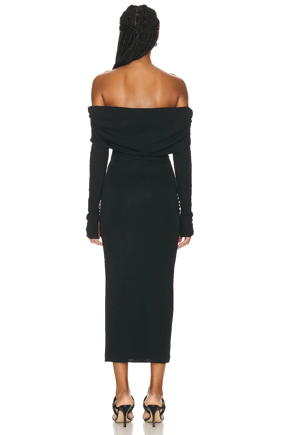 Nicholas Ascha Ruched Off Shoulder Midi Dress, Black