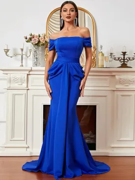 Off Shoulder Blue Mermaid Prom Dress XH2068