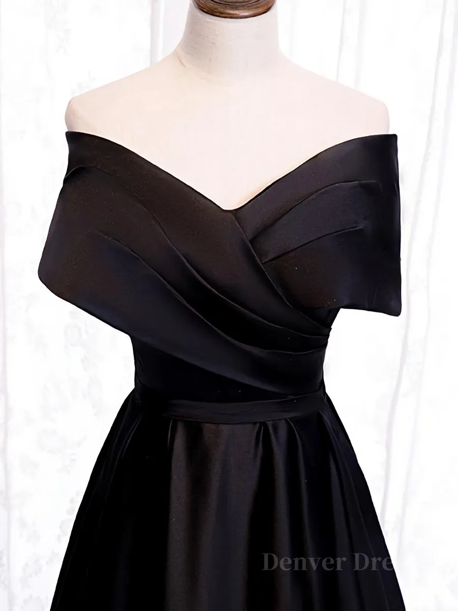 Off the Shoulder Black Long Prom Dresses with Corset Back, Black Off the Shoulder Formal Evening Dresses