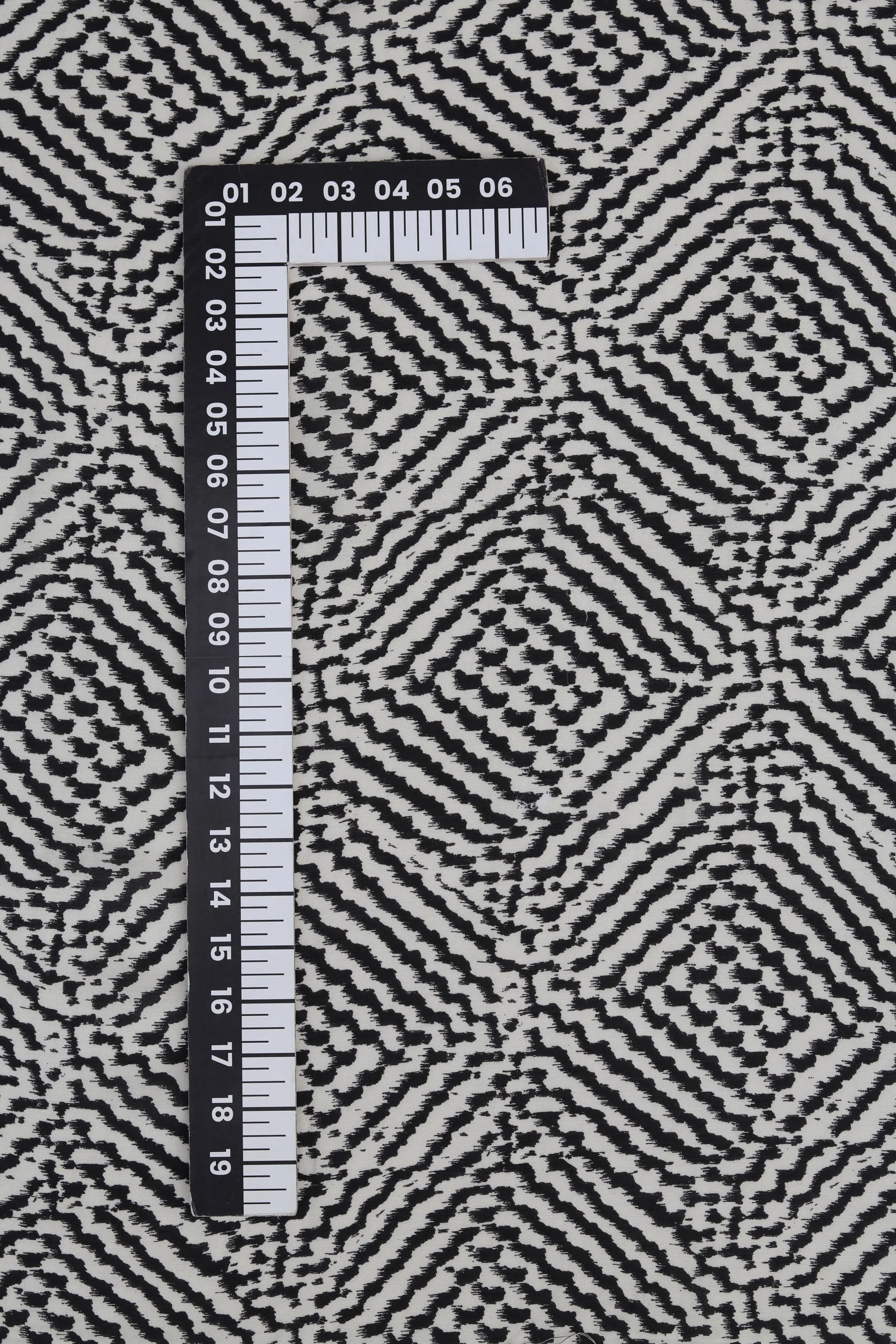 Off White and Black All Over Geometric Print Natural Muslin Silk Fabric