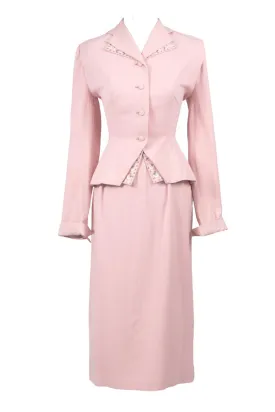 ON HOLD // 1940s Martha Gale Vintage Pink Skirt Suit w/ Beading