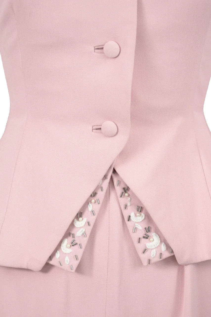 ON HOLD // 1940s Martha Gale Vintage Pink Skirt Suit w/ Beading