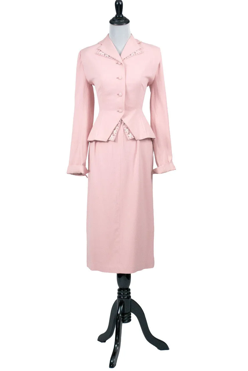 ON HOLD // 1940s Martha Gale Vintage Pink Skirt Suit w/ Beading