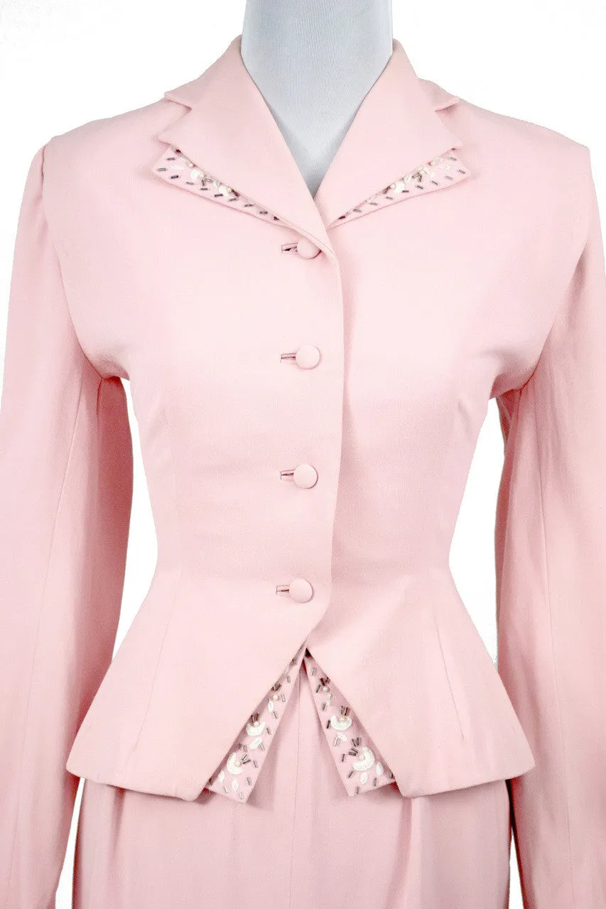 ON HOLD // 1940s Martha Gale Vintage Pink Skirt Suit w/ Beading